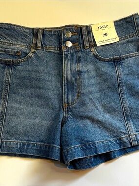 Rivete Blue High-Rise Double Shank Denim Shorts